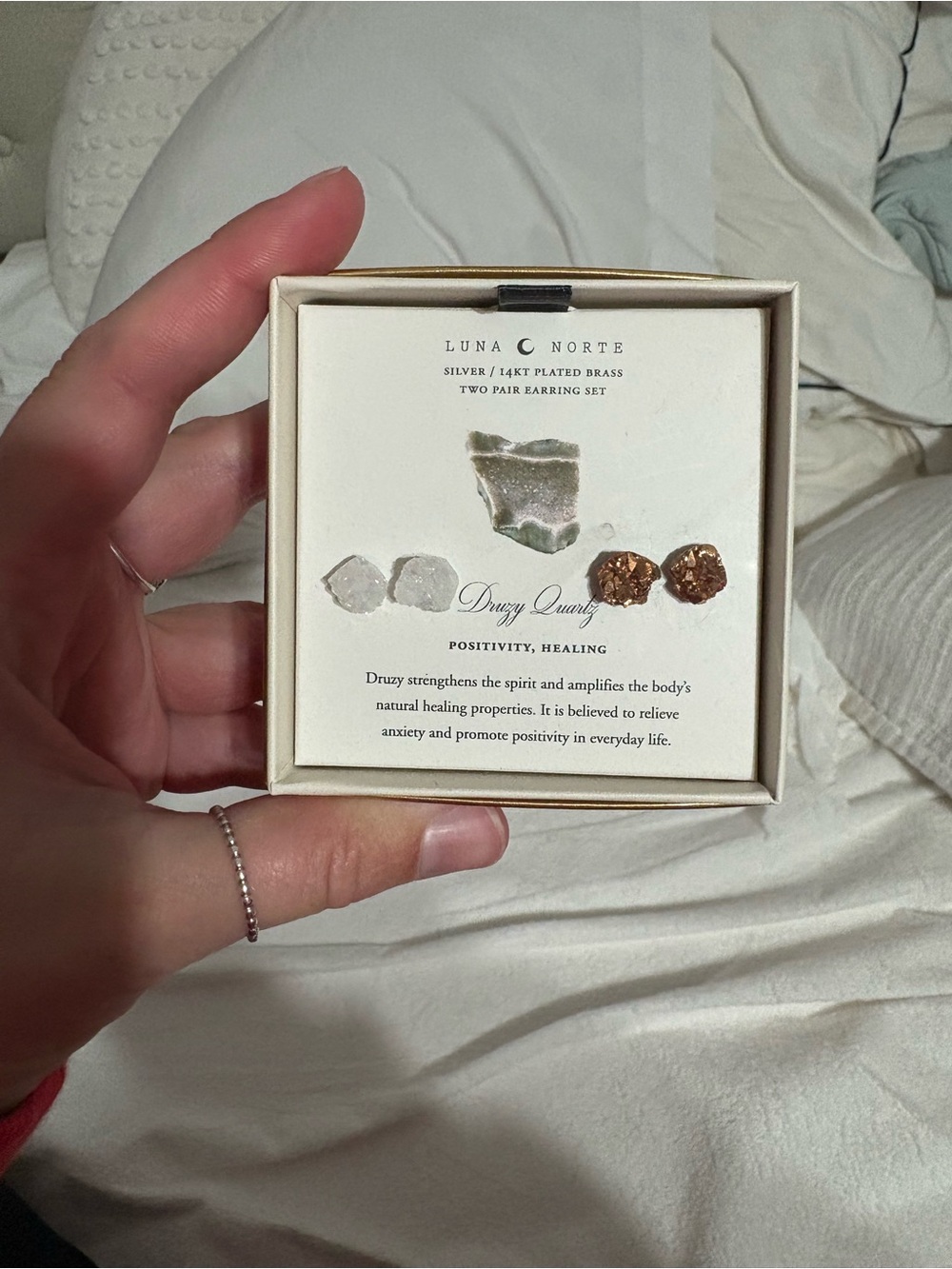 Luna Norte Druzy Quartz Two-Pair Stud Earrings — White & Rose Gold